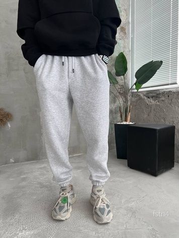 Чоловічі спортивні oversize штани на флісі - світло-сірі fstn4n фото