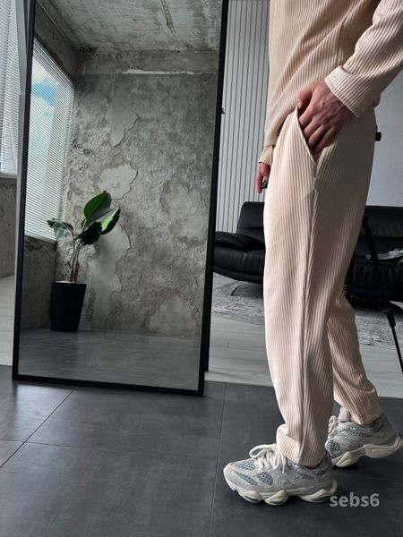 Мужские oversize брюки в рубчик - бежевые sebs6 фото
