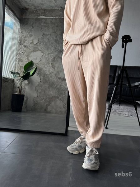 Мужские oversize брюки в рубчик - бежевые sebs6 фото