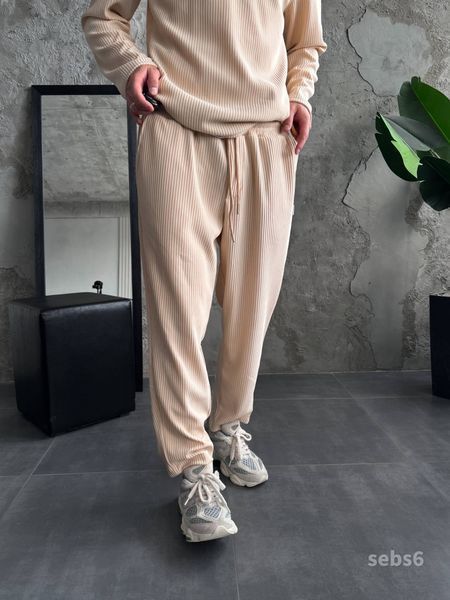 Мужские oversize брюки в рубчик - бежевые sebs6 фото
