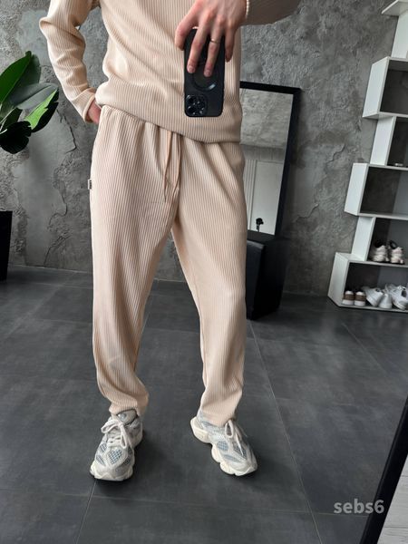Мужские oversize брюки в рубчик - бежевые sebs6 фото