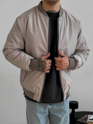 Чоловічий oversize бомбер - бежевий sm2435 фото