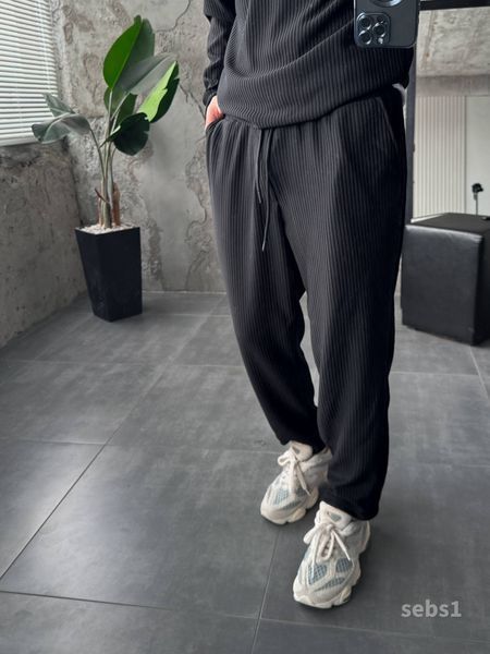 Мужские oversize брюки в рубчик - черные sebs1 фото