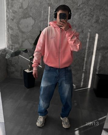 Чоловіче oversize худі на блискавці - рожеве zth13-S фото