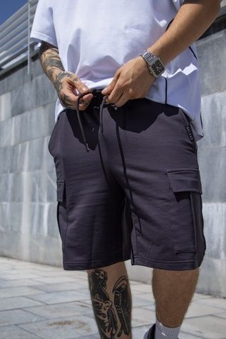 Чоловічі шорти oversize із бічними карманами - графіт 1137500000007 фото