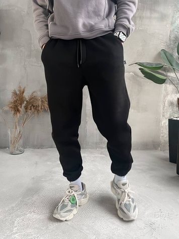 Чоловічі спортивні oversize штани на флісі - чорні fstn1n фото