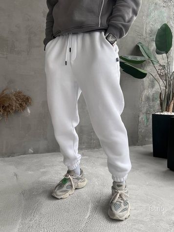 Чоловічі спортивні oversize штани на флісі - білі fstn5n фото