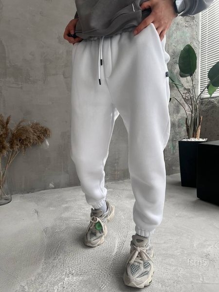 Мужские спортивные oversize брюки на флисе - белые fstn5n фото