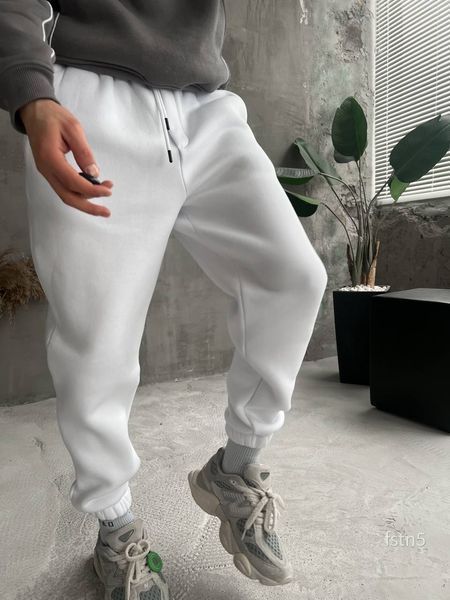 Мужские спортивные oversize брюки на флисе - белые fstn5n фото