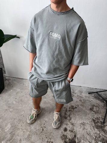 Чоловічий oversize костюм футболка+шорти - сірий skos3f-S фото