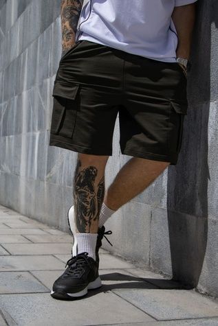 Чоловічі шорти oversize із бічними карманами - хакі 1135500000003 фото